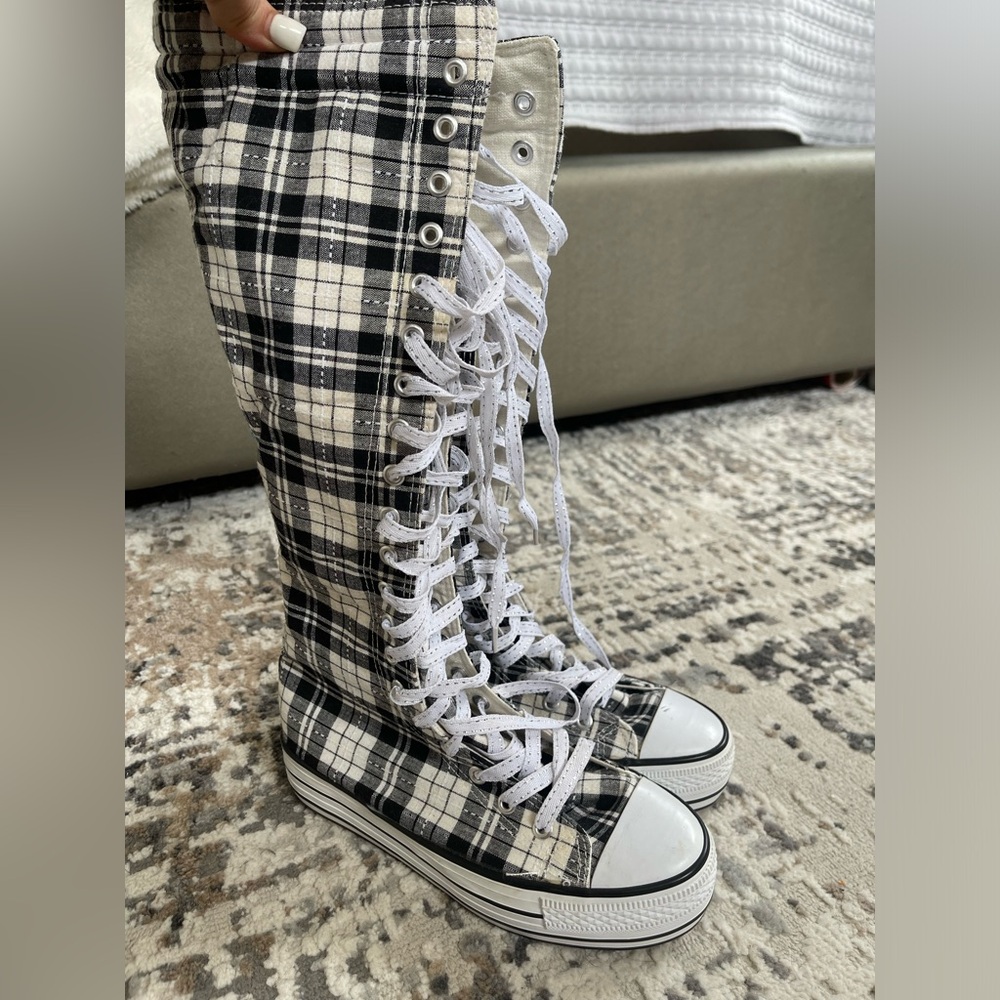 Plaid High-Top Lace-Up Sneakers